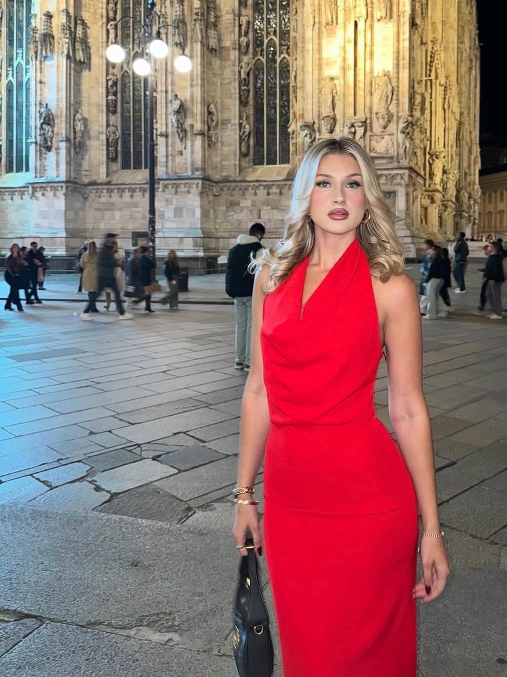 Zara Red One-Shoulder Draped Midi Dress